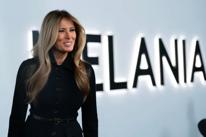 First lady Melania Trump arrives for the premiere of her movie "Melania" at The John F. Kennedy Memorial Center For The Performing Arts, Thursday, Jan. 29, 2026, in Washington. (AP Photo/Jose Luis Magana)