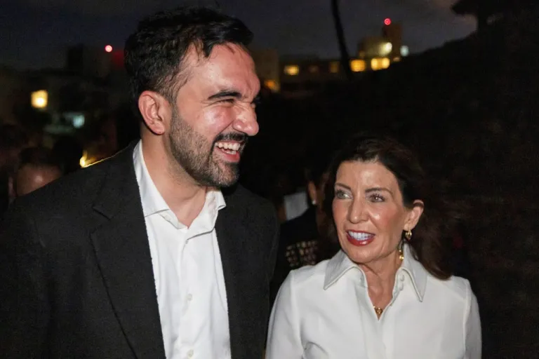 New York City Mayor-elect Zohran Mamdani and New York Gov. Kathy Hochul attend the SOMOS Puerto Rico conference in San Juan, Puerto Rico, Nov. 6, 2025. (AP Photo/Alejandro Granadillo, File)