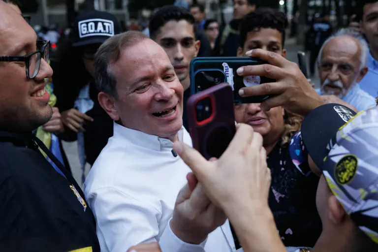 Opposition leader Juan Pablo Guanipa records a video message to supporters after his release from prison in Caracas, Venezuela, Sunday, Feb. 8, 2026. (AP Photo/Cristian Hernandez)