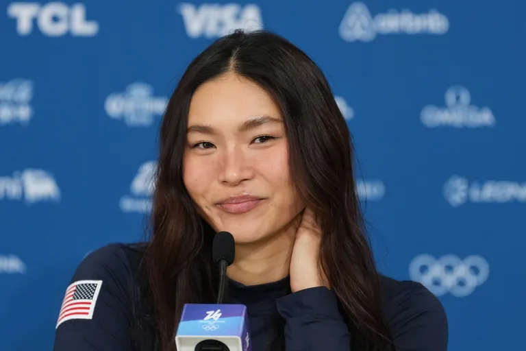 Olympic snowboarder Chloe Kim during a press conference in Milan, Italy