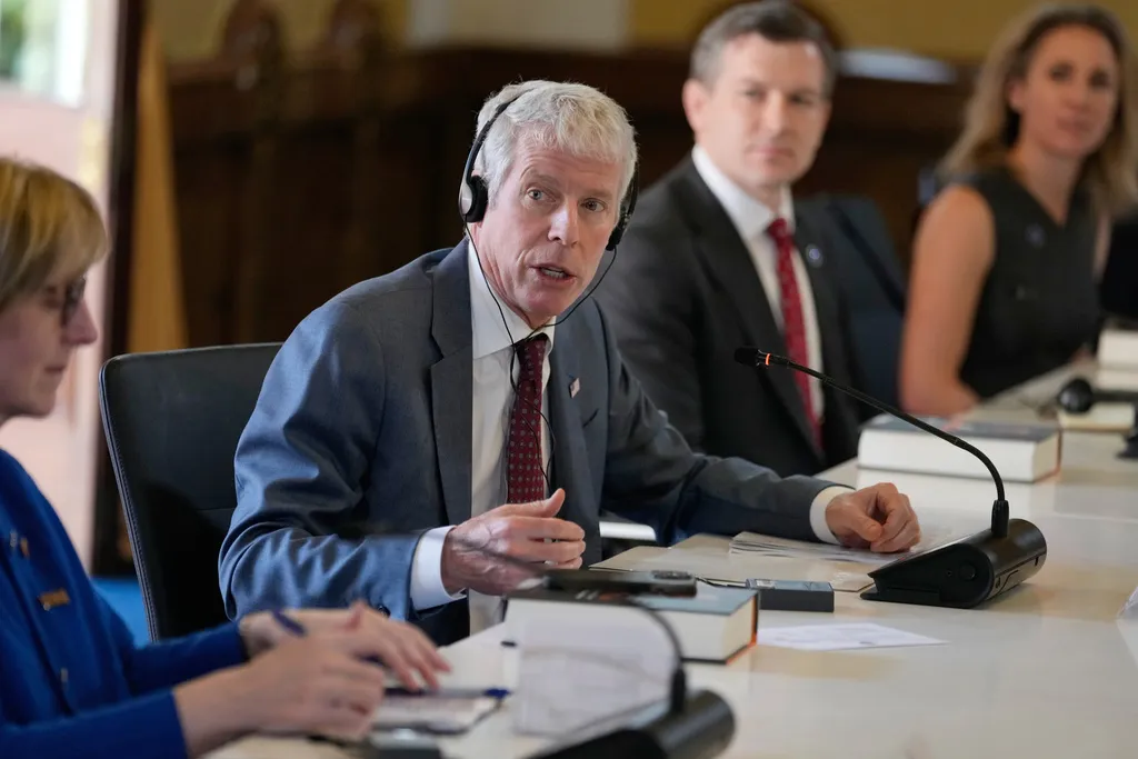 Energy Secretary Chris Wright speaks during a meeting with acting Venezuelan President Delcy Rodriguez and other officials