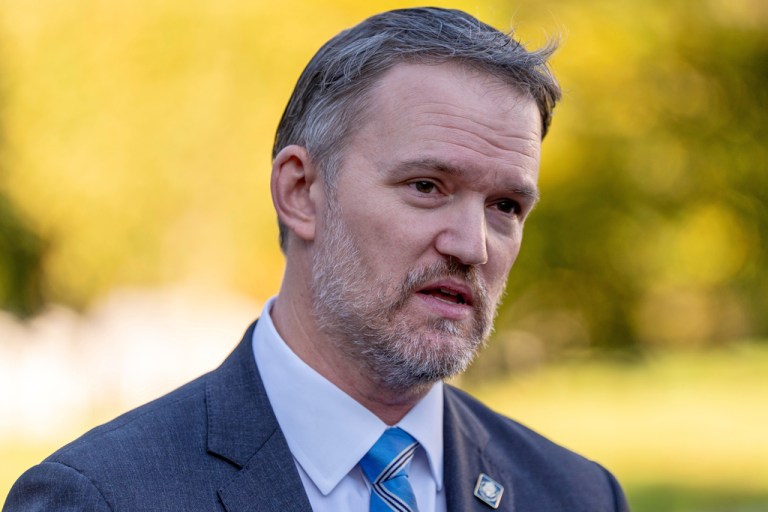 U.S. Trade Representative Jamieson Greer speaks with reporters at the White House, Oct. 30, 2025, in Washington.