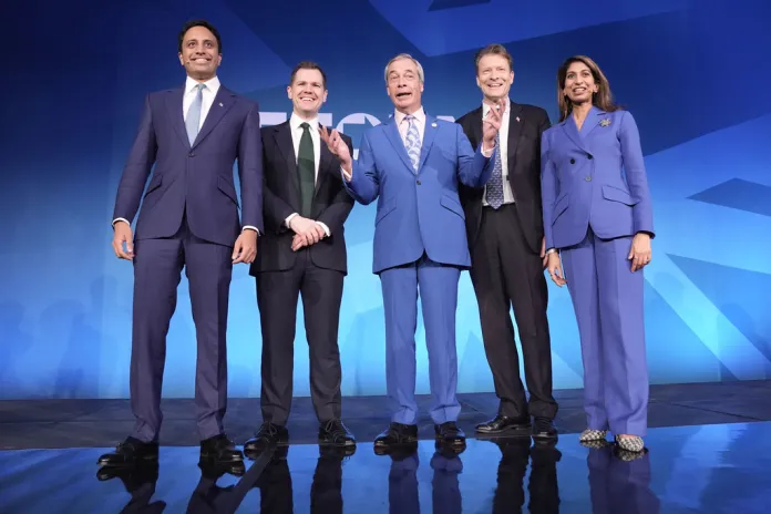 Nigel Farage poses with members of his party's shadow cabinet