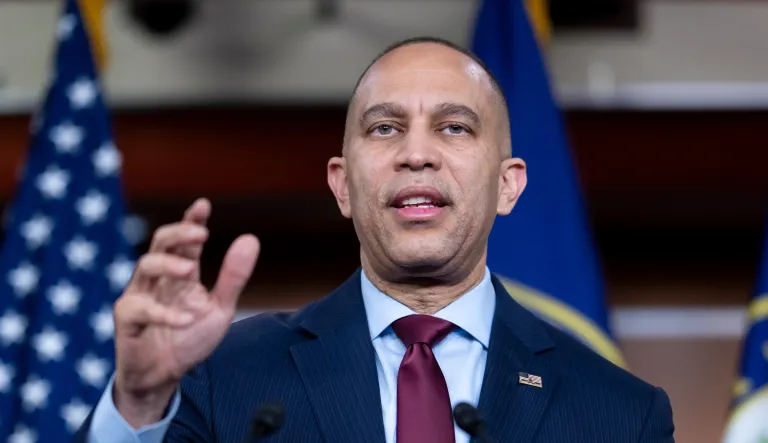 House Minority Leader Hakeem Jeffries (D-NY) speaks during a news conference.