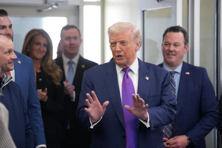 President Donald Trump speaks at The Varsity restaurant, Thursday, Feb. 19, 2026, in Rome, Ga. (AP Photo/Mark Schiefelbein)