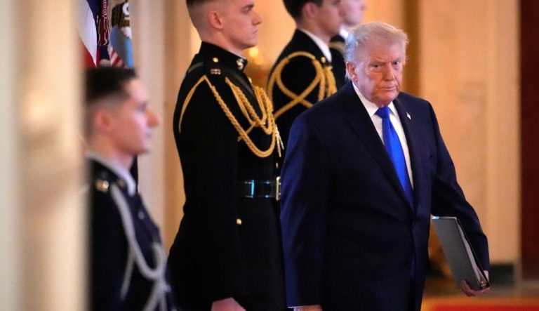 President Donald Trump arrives for an event to proclaim 