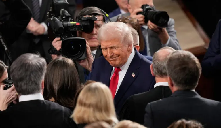 President Donald Trump arrives before delivering the State of the Union address