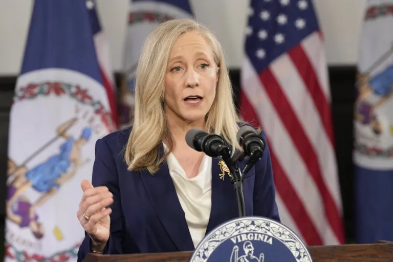 Virginia Gov. Abigail Spanberger delivers the Democratic response to President Donald Trump's State of the Union address Tuesday, Feb. 24, 2026, in Williamsburg, Va. (AP Photo/Steve Helber, Pool)