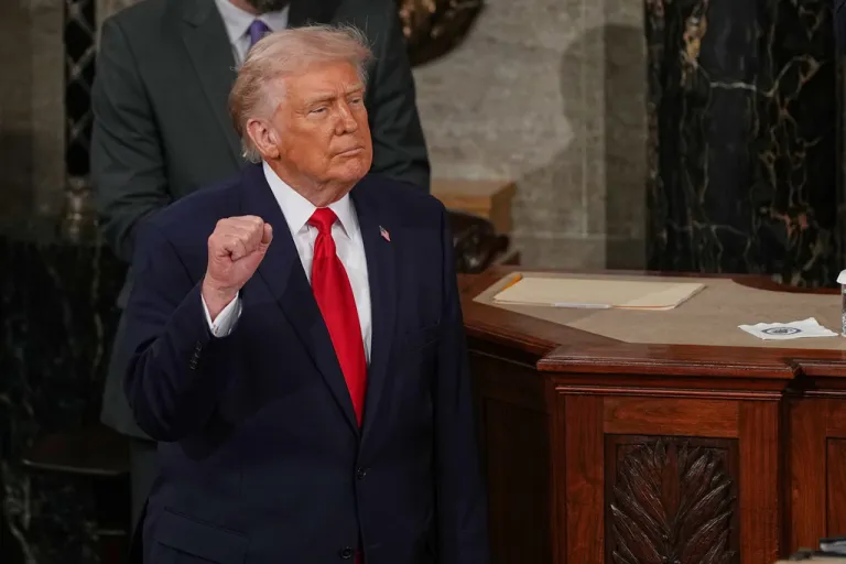 President Donald Trump gestures after delivering the State of the Union address to a joint session of Congress in the House chamber at the U.S. Capitol in Washington, Tuesday, Feb. 24, 2026. (AP Photo/Matt Rourke)