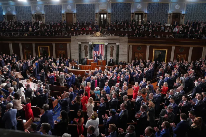 Trump speaks to lawmakers in the Capitol during his State of the Union address