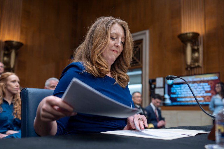 Wellness influencer and entrepreneur Dr. Casey Means takes her seat before the Senate health committee as she seeks approval to be U.S. surgeon general, at the Capitol in Washington, Wednesday, Feb. 25, 2026.
