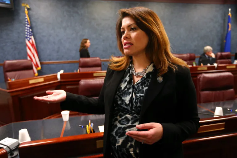 Nevada Assemblywoman Teresa Benitez-Thompson, D-Reno, talks at the Legislative Building in Carson City, Nev., on Tuesday, Feb. 26, 2013. Benitez-Thompson introduced a proposal Tuesday that would cause certain family members to think twice about helping relatives who recently committed a crime.