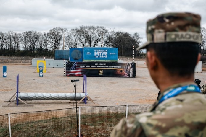 Soldiers compete on the Best Operator Lane during the U.S. Army Best Drone Warfighter Competition in Huntsville, Ala. on Feb. 18, 2026. Active Duty, Reserve, and National Guard Soldiers competed for the top warfighter while showcasing their agility, adaptability, and lethality as they adapt to the evolving modern battlefield. This is the inaugural Army Best Drone Warfighter Competition, themed “Agile, Adaptive, Lethal." (U.S. Army photo by Sgt. Aaron Troutman)