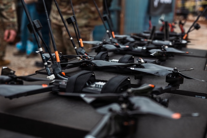 Drones are staged for Soldiers on the Best Operator Lane during the U.S. Army Best Drone Warfighter Competition in Huntsville, Ala. on Feb. 18, 2026. Active Duty, Reserve, and National Guard Soldiers competed for the top warfighter while showcasing their agility, adaptability, and lethality as they adapt to the evolving modern battlefield. This is the inaugural Army Best Drone Warfighter Competition, themed “Agile, Adaptive, Lethal.