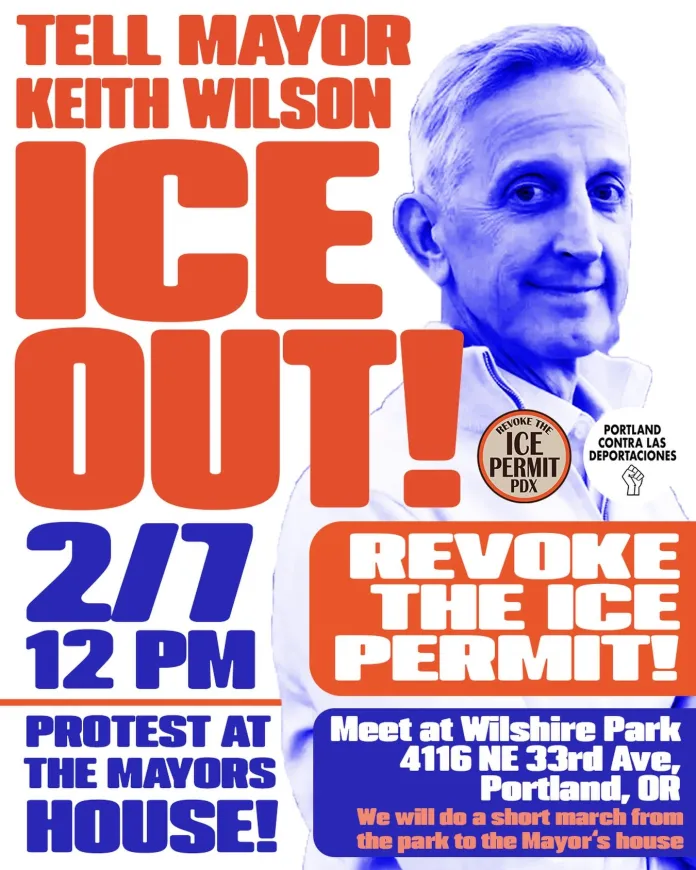 A flyer called on anti-ICE activists to protest outside the private home of Portland Mayor Keith Wilson. (PDX CD via Instagram)