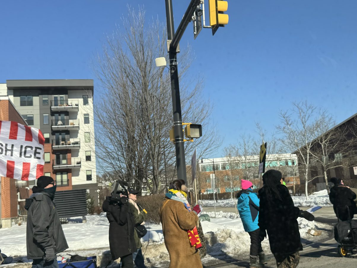 Anti-ICE Protest near the hot metal bridge on the south side of Pittsburgh on Sunday.