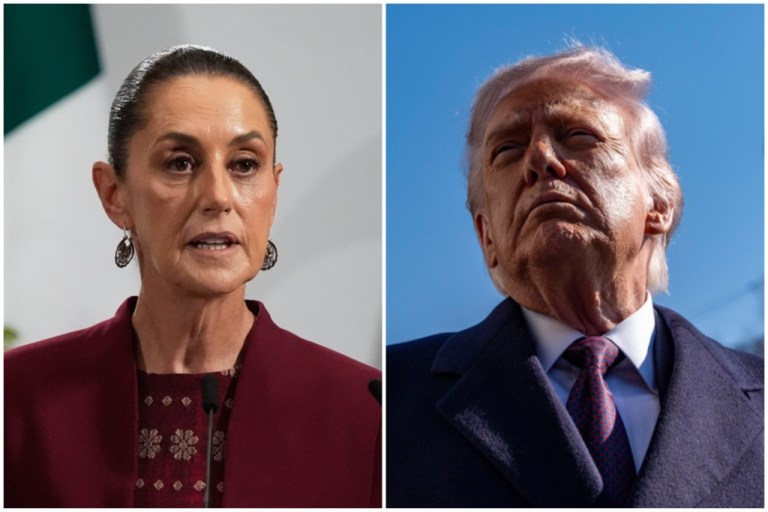 Collage of Mexican President Claudia Sheinbaum and U.S. President Donald Trump.