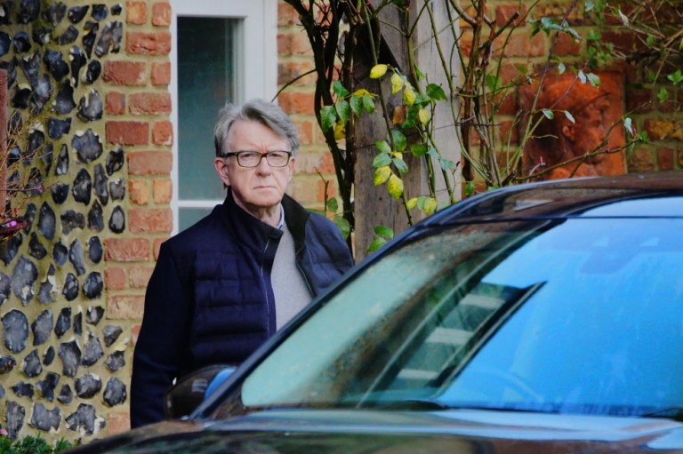 Peter Mandelson leaves his home in Wiltshire, England, Feb. 20, 2026.