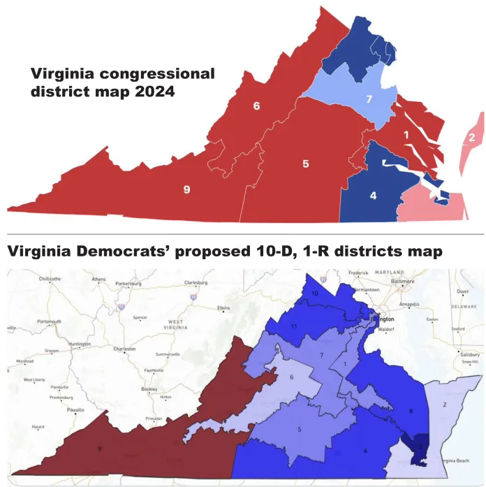 Virginia congressional districts map 2024 and 2026
