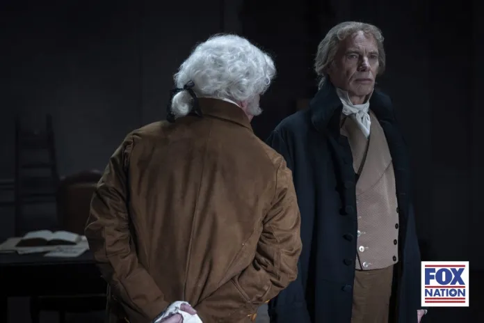The White House State Rooms, where Thomas Jefferson (Mark Gillis) comes to visit John Adams (Gavin Mitchell), in Fox Nation's new series, "White House."