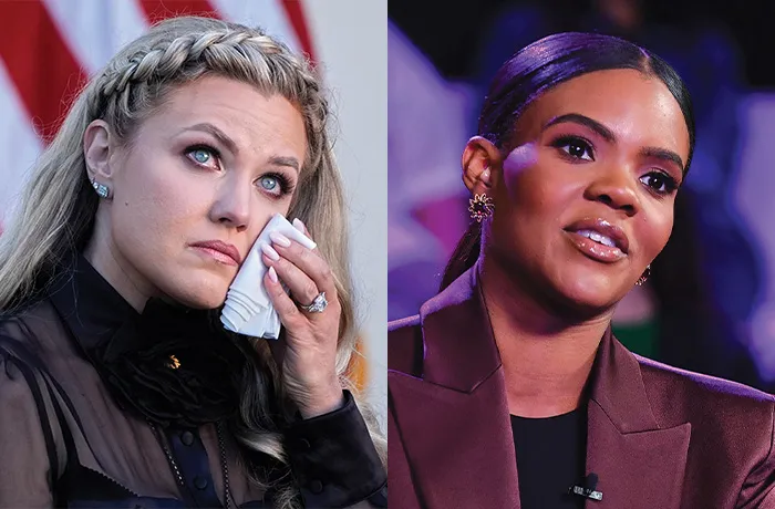 Erika Kirk (left) and Candace Owens (right) (Mark Schiefelbein/AP; Jason Davis/Getty Images)