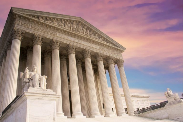 Supreme Court building pictured amid a cotton candy pinky sky (Getty Images).