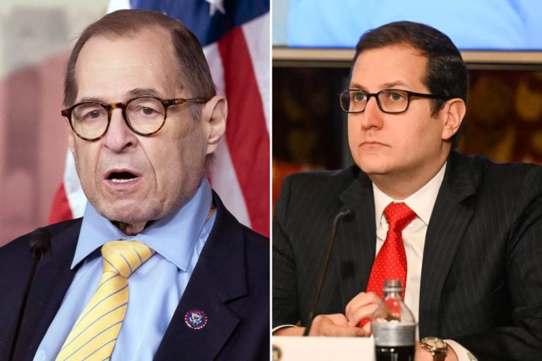 A collage of Rep. Jerry Nadler (D-NY) at a press conference and New York state Rep. Micah Lasher listening to Gov. Kathy Hochul (D-NY) present her state budget.