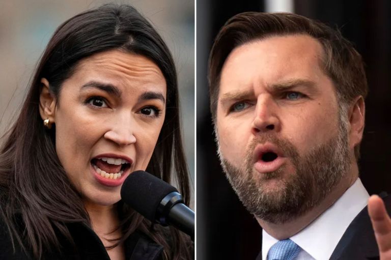 Collage of Rep. Alexandria Ocasio-Cortez and Vice President JD Vance.