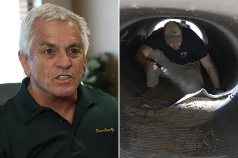 Chris Nanos and an FBI agent searching a culvert for evidence in the Nancy Guthrie disappearance