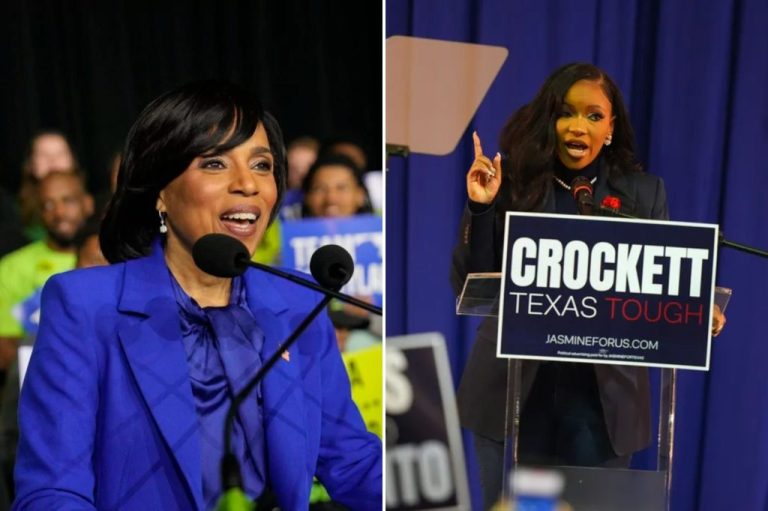 Collage of Sen. Angela Alsobrooks (D-MD) and Rep. Jasmine Crockett (D-TX).