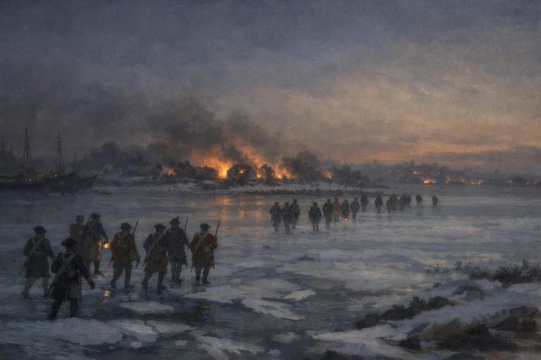 Painting courtesy of the Library of Congress depicts the new militia from Connecticut arriving at Cambridge and Roxbury.