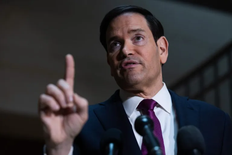 US Secretary of State Marco Rubio addresses the press.