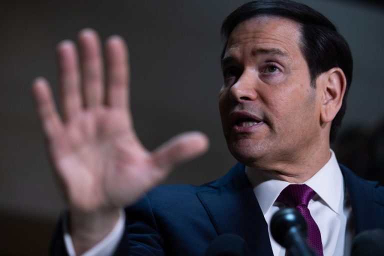 US Secretary of State Marco Rubio addresses the press.