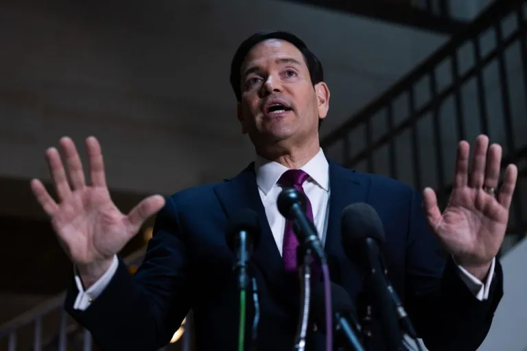 US Secretary of State Marco Rubio addresses the press.