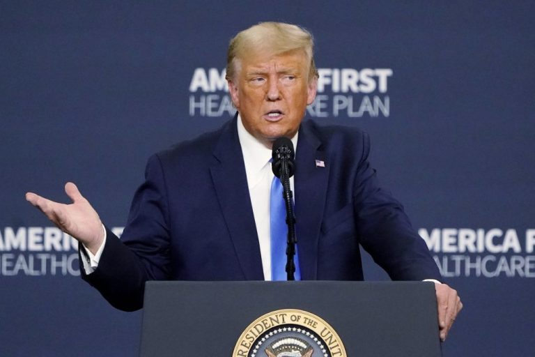 President Donald Trump delivers remarks on healthcare at Charlotte Douglas International Airport, Thursday, Sept. 24, 2020, in Charlotte, N.C. (AP Photo/Chris Carlson)