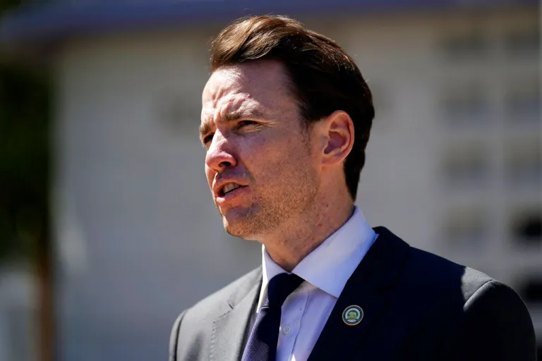 FILE - State assemblyman and Republican congressional candidate Kevin Kiley speaks outside Manual Arts High School, on Sept. 13, 2021, in Los Angeles. In a sprawling district the runs from the Sacramento suburbs down the interior spine of California, Kiley defeated Democrat Kermit Jones, a physician and Navy veteran. (AP Photo/Marcio Jose Sanchez, File)