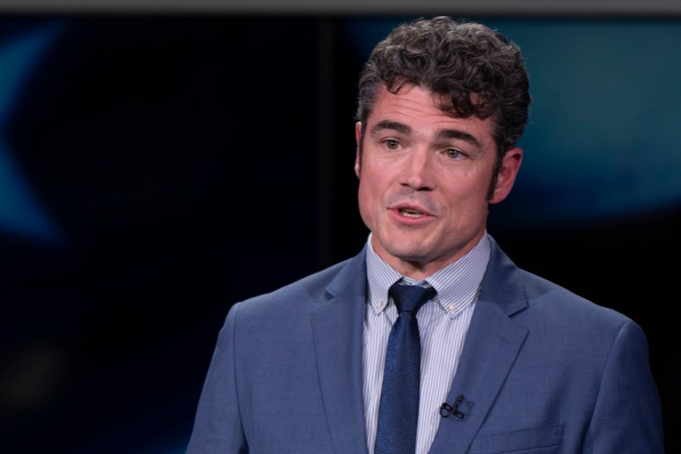 Washington 3rd District Republican candidate Joe Kent speaks during a debate at KATU studios on Monday, Oct. 7, 2024, in Portland.