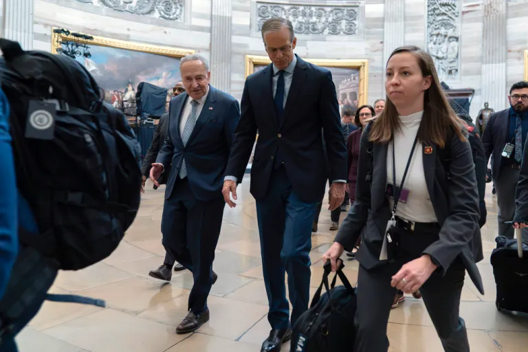 Senate Minority Leader Chuck Schumer (D-NY) and Senate Majority Leader John Thune (R-SD) lead a Senate procession through the Rotunda.