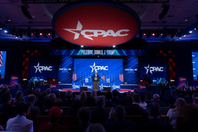 President Donald Trump speaks at the Conservative Political Action Conference, CPAC, at the Gaylord National Resort & Convention Center, Saturday, Feb. 22, 2025, in Oxon Hill, Md.