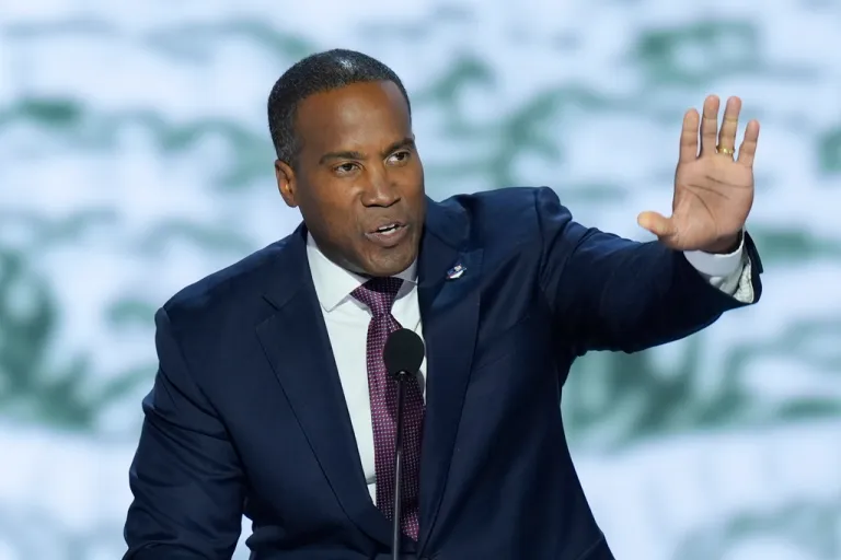 FILE - Rep. John James, R-MI., speaking on the first day of the Republican National Convention, Monday, July 15, 2024, in Milwaukee.