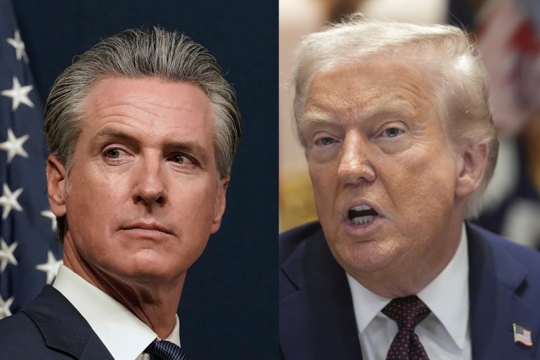 President Donald Trump tore into Gov. Gavin Newsom (D-CA) Wednesday in Kentucky, suggesting that the governor's dyslexia diagnosis makes him unfit to be president. (AP Photo/Mark Schiefelbein, File)