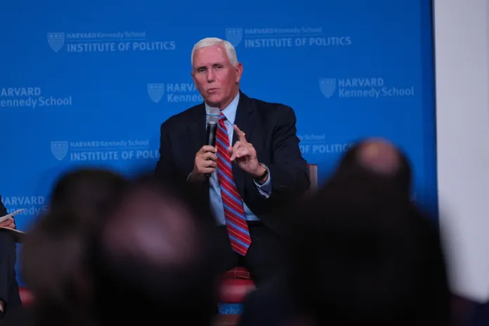 Former Vice President Mike Pence at Harvard Kennedy School's John F. Kennedy Jr. Forum, Tuesday, Sept. 30, 2025, in Cambridge, Mass.