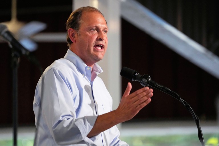 Rep. Andy Barr, R-Ky., speaks at the annual Fancy Farm picnic, Aug. 2, 2025, in Fancy Farm, Ky