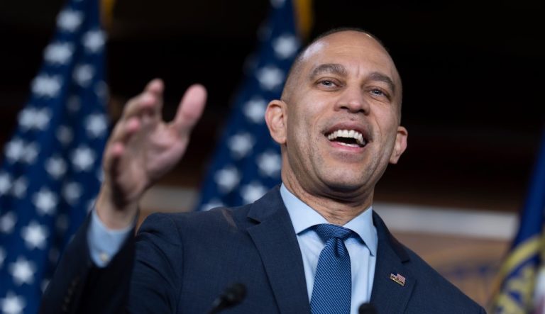 House Minority Leader Hakeem Jeffries (D-NY) speaks during a news conference at the Capitol in Washington, Thursday, Feb. 12, 2026.