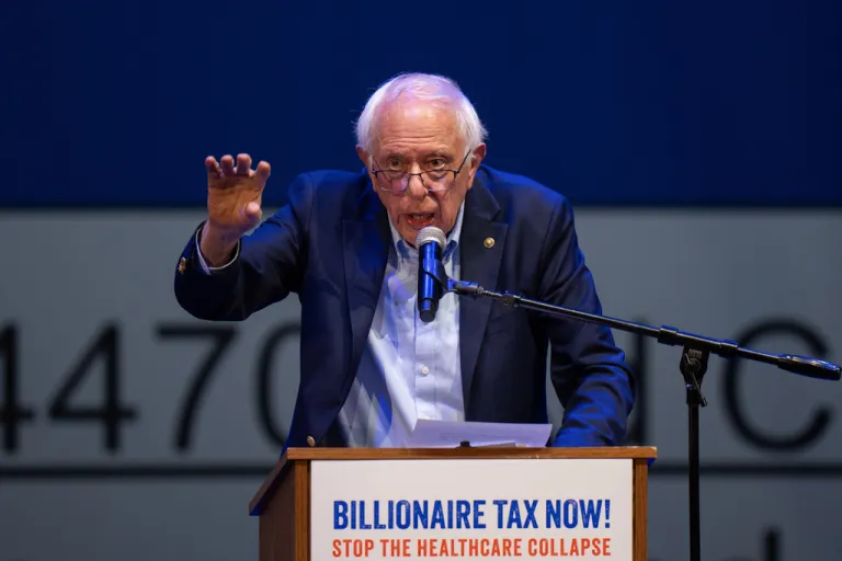Sen. Bernie Sanders, I-Vt., speaks at a campaign event for a proposed 