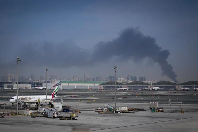 A plume of smoke caused by an Iranian strike.