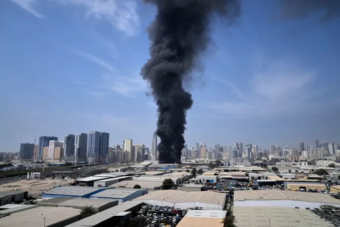 Smoke billows from the location of an Iranian strike in the UAE