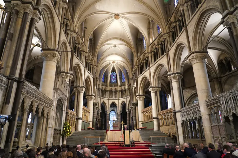 Sarah Mullally, the new Archbishop of Canterbury, spiritual leader of the world's 85 million Anglicans, speaks inside Canterbury Cathedral in Canterbury, England, Oct. 3, 2025.