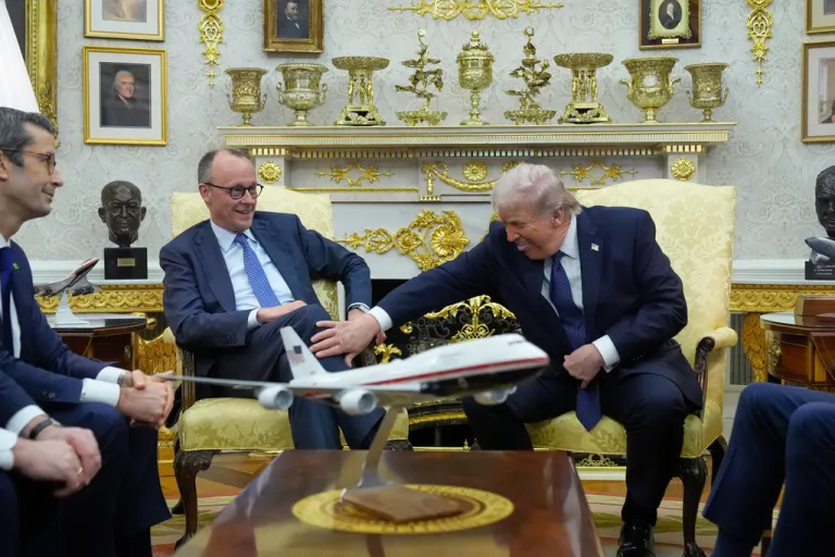 President Donald Trump meets with German Chancellor Friedrich Merz in the Oval Office at the White House, Tuesday, March 3, 2026, in Washington.