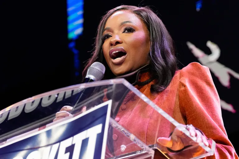 Rep. Jasmine Crockett, D-Texas, a Democratic candidate for U.S. Senate, speaks during a primary election watch party Tuesday, March 3, 2026, in Dallas.